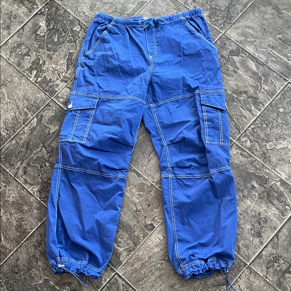 GARAGE Electric Blue Y2K Oversized Urban Raver Wide-Leg Cargo Jogger Pants